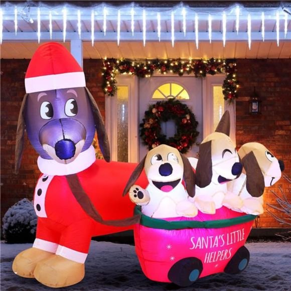 5 FT Long Christmas Puppy Self-Inflatable for Dachshund Blow Up Yard Decor